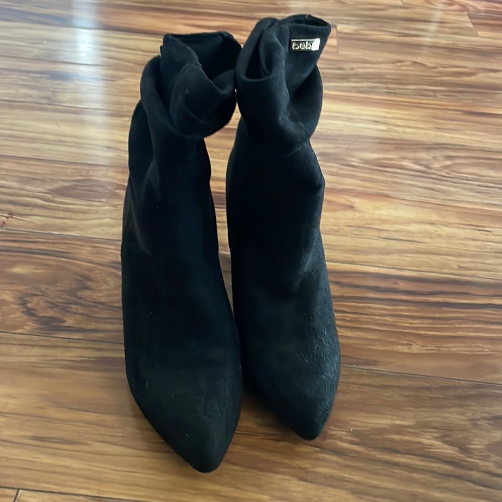 Black Bebe heeled ankle booties slip on